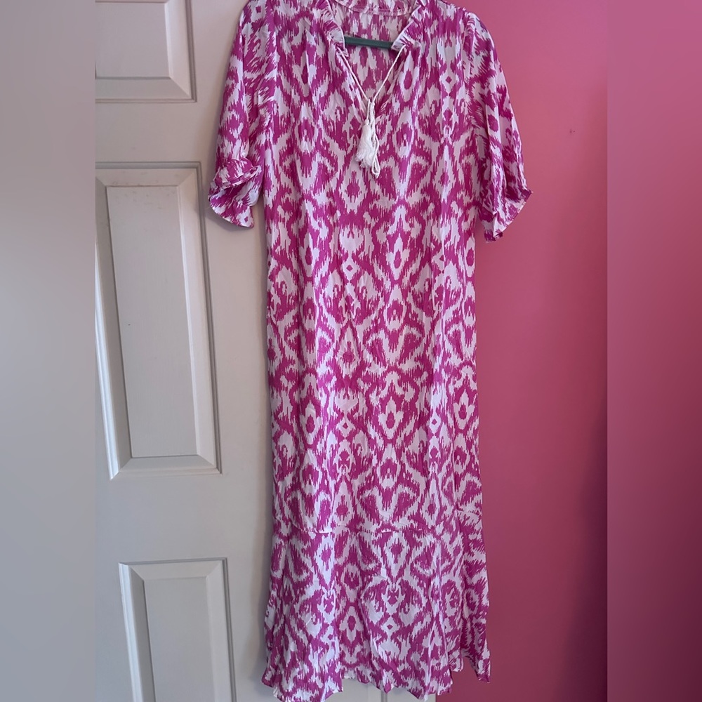 Pink and White maxi dress/cover up. Bit too small and company won’t take returns